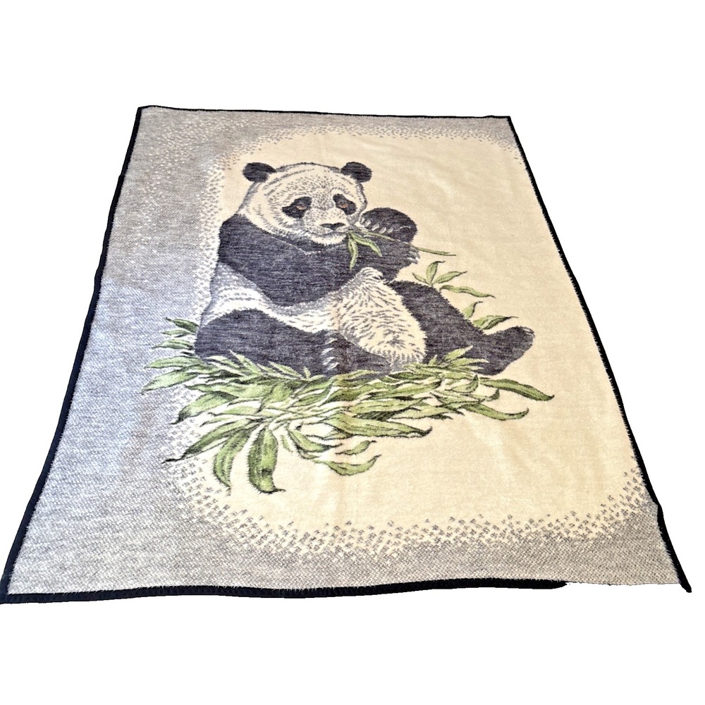 Vintage 90s Biederlack of America Panda Bear Bamboo Throw Blanket Plush 74x56